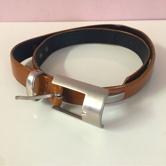 Vintage Elisa Paris Cognac Brown Leather Rectangle-Studded Belt GUC - Picture 3 of 7